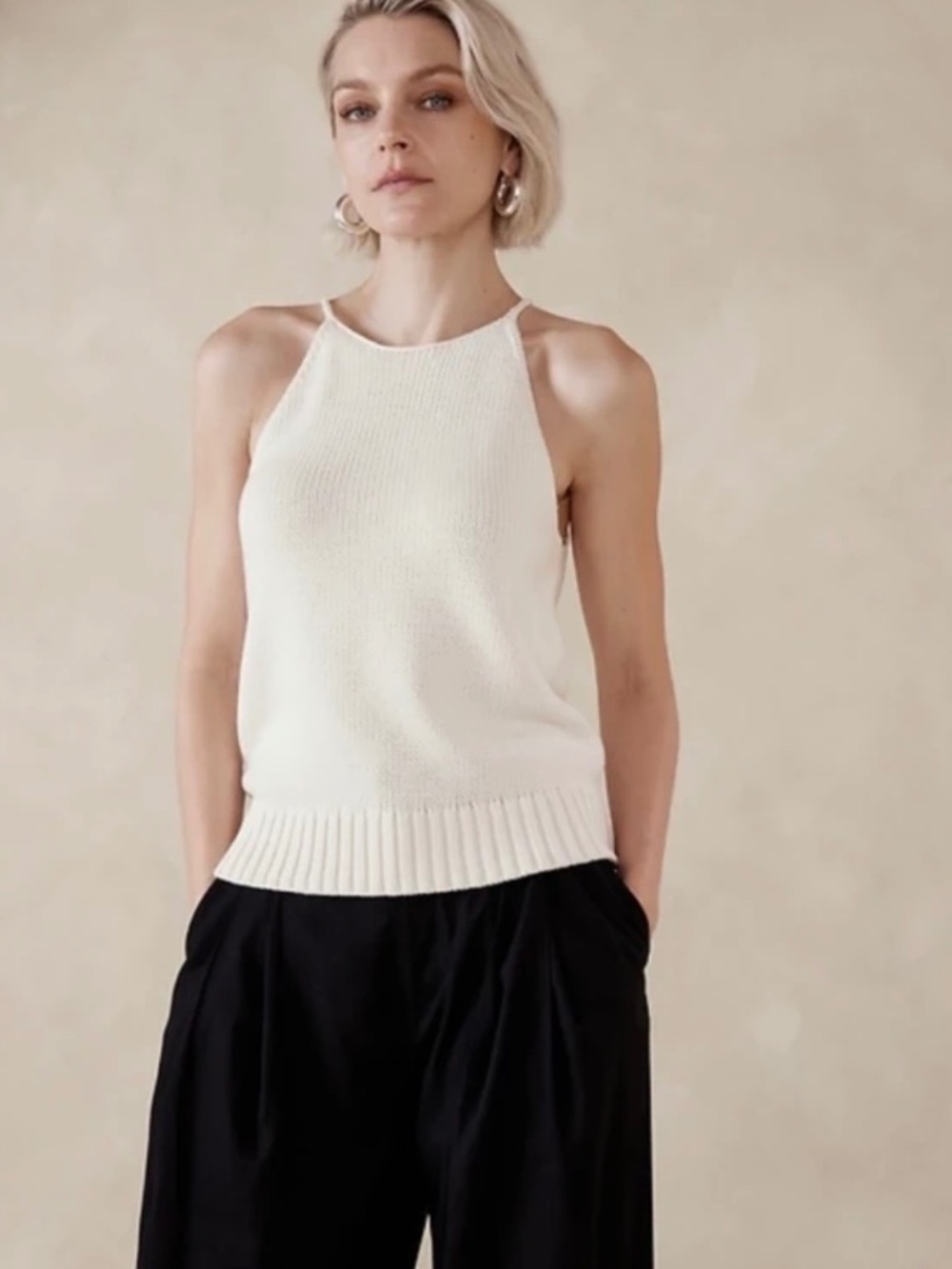 NWT BR Banana Republic Cotton-Silk Sweater Tank Ivory/Cream